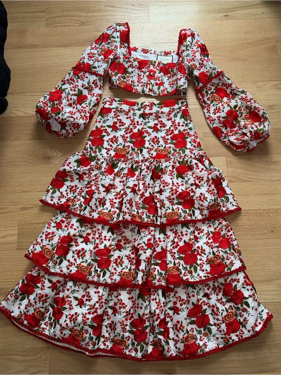 Alexis Dresses & Skirts - Alexis White Maxi Skirt Set with Red Floral Embroidery